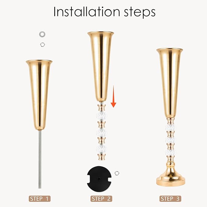 Trumpet Vases for Centerpieces, 10 Pcs Tall Tabletop Vases for Wedding Centerpieces Table Decorations, Road Lead for Wedding Party Dinner Centerpiece for Anniversary Ceremony Party Event Decor(10 Pcs)