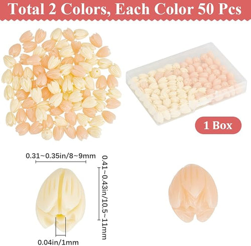 1 Box 100pcs Flower Shape Beads Light Pink Flower Beads Artificial Synthetic Coral Peach Color and Creamy White Spring Flowers Loose Spacer Jasmine Bead for Jewelry Making Necklace Bracelet