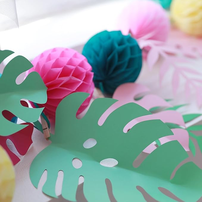 Paper Leaves Banner with Honeycomb Balls Paper Leaves and Honeycomb Ball Garland Decorations Wall Decoration Paper Leaves Backdrop Decoration for Nursery Birthday Party Wedding