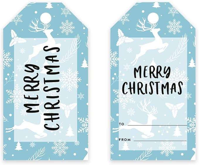 Andaz Press Christmas Holiday Season Classic Gift Tags, Merry Christmas to from Classic Favor Tags, Reindeers and Snowflakes Design, for Holiday Events, Parties, and Favors, 60-Pack