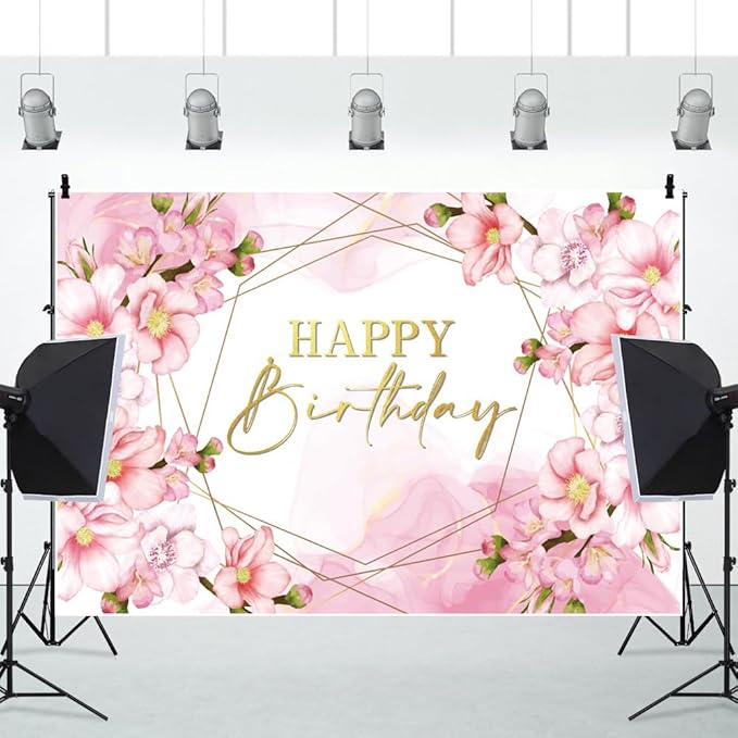 ChloropLastid 6x4ft Floral Happy Birthday Backdrop for Girls Pink Blooming Floral Party Decorations Photography Background Watercolor Flowers Women Birthday Party Decor Banner Photo Props