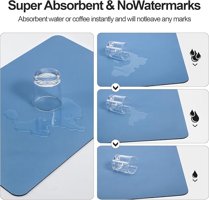 Dish Drying Mat for Kitchen Counter | Coffee Bar Mat for Countertops | Heat Resistant Drainer Mat with Non-slip Rubber Backed | Hide Stain Kitchen Absorbent Draining Mat | Blue 18"x28"