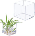 Kamehame Clear Vase 2 Pcs Acrylic Vase, 4''x4''x4'' Succulent Pots Planters, Square Cube Vases for Centerpieces, Flower Vase for Home Office Wedding Floral Decor, KA22001