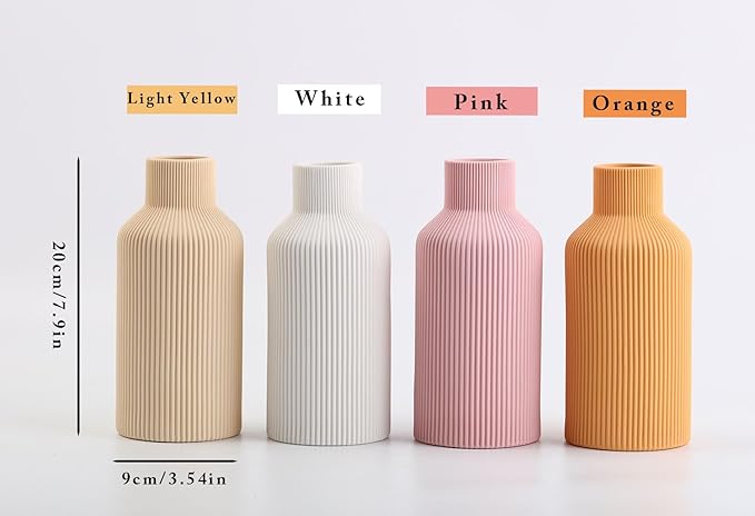 Pink Ceramic Vase for Decor,Minimalist Modern Home,Small Flower Vase for Pampas Grass,Table,Shelf Bookshelf Decor,Mantel and Entryway Decorative(8 in)