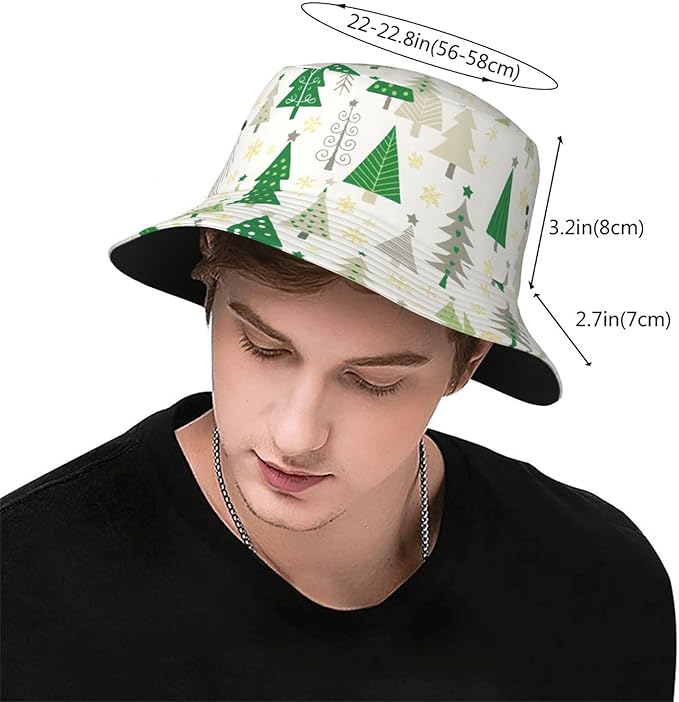 Christmas Navy Blue Tree Bucket Hat Novelty Sun Hats Trendy Fisherman Cap for Men and Women