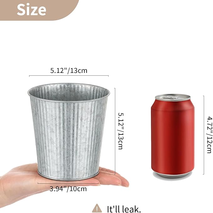 NUPTIO Rustic Galvanized Vases for Centerpiece: 12 Pcs 5" Small Ribbed Vases for Flowers Bulk Metal Bucket Planter Pots for Wedding Table Home Decor