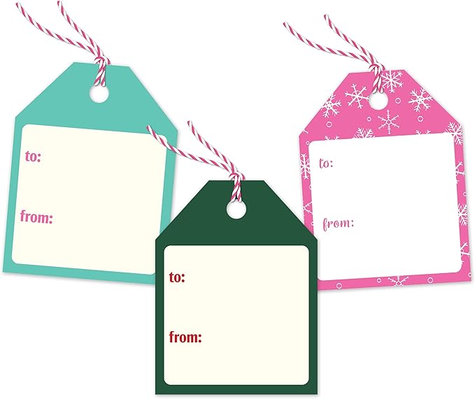 Pro Supply Global 24 Count of 2.5 Inch x 3 Inch Pre Strung Christmas FA La La Gift Tag Assorted Printed Designs on Large Cardstock Gift Hang Tags - Ideal to Use on Bags