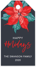 Andaz Press Personalized Christmas Holiday Season Classic Gift Tags, Happy Holidays Custom Family Name and Year, Christmas Poinsettia Design, for Holiday Events, Parties, and Favors, 60-Pack
