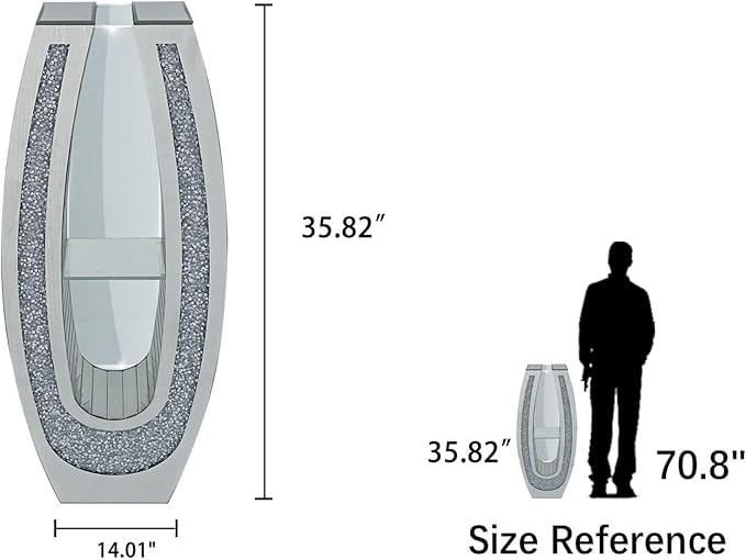 35.82" Tall Mirror Floor Vase, Modern Silver Glass Acrylic Crystal Diamond Flower Vase, Decorative Large Floor Standing Vase for Living Room, Office