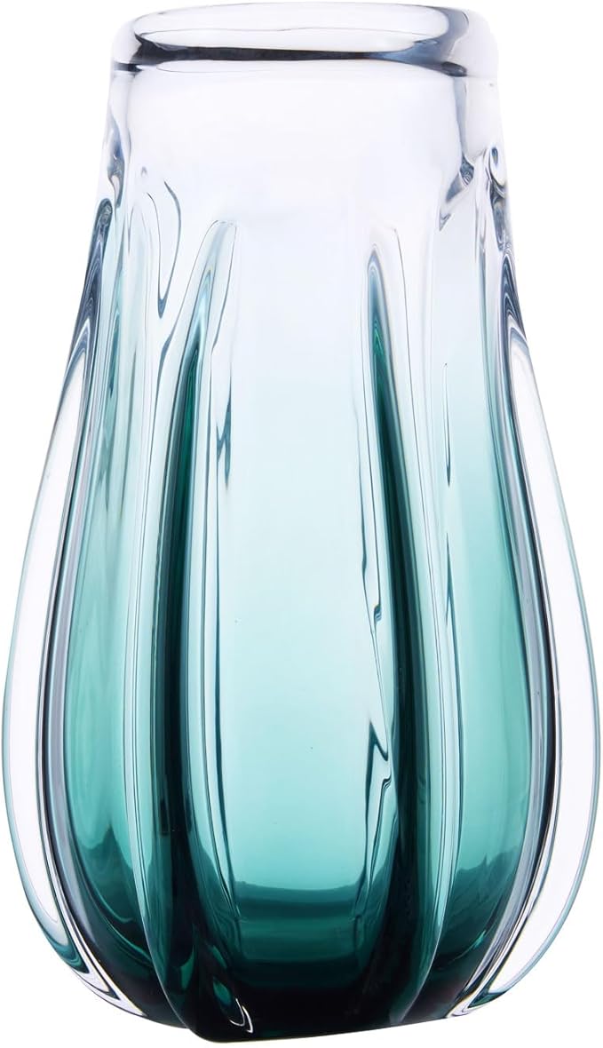 Luxury Lane Hand Blown Laine Sommerso Art Glass Vase for Home Decor 10 inch Tall Centerpiece Table Decoration