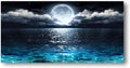 Wall Art Moon Sea Ocean Landscape Picture Canvas Wall Art Print Paintings Modern Artwork for Living Room Wall Decor and Home Décor Framed Ready to Hang,24x48inches,1inch Thick Frame,Waterproof Artwork
