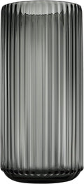 Large Cylinder Ribbed Grey Glass Flower Vase for Farmhouse Dining Table Centerpieces Decor