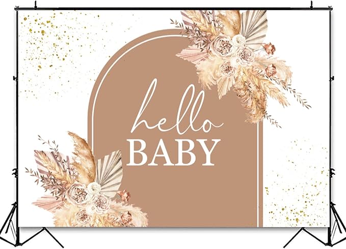InMemory Boho Baby Shower Backdrop Decorations for Girl Pampas Floral Arch Hello Oh Baby Backdrops Banner Sign Photography Background for Girls Bohemian Baby Shower Party Decor Photo Booth Props 6x4ft