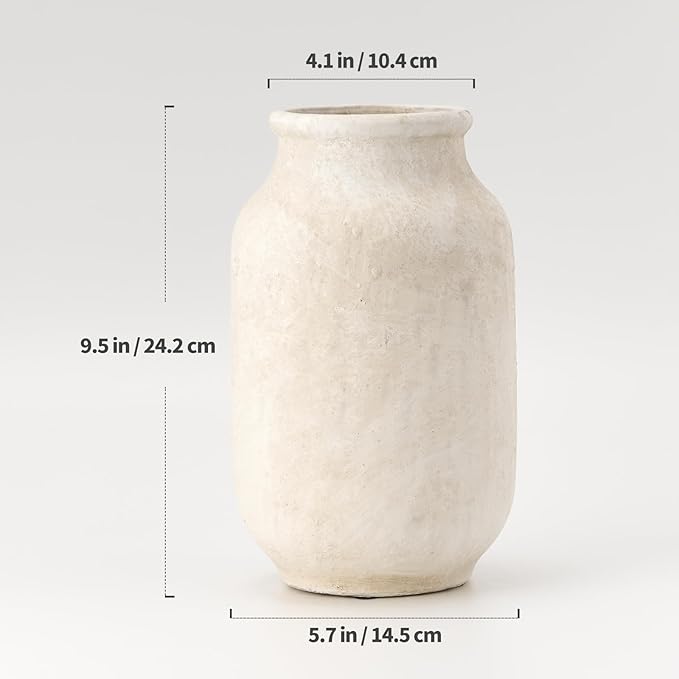 SIDUCAL Rustic Farmhouse Flower Vase | 9.5 Inch Large Ceramic Vase | Pampas Grass | Modern Farmhouse for Home Decor, Table, Living Room Decoration, Shelf Decor, Mantel, White