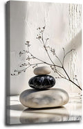 Gray and black stone pile and dried flowers poster canvas wall art in harmony Minimalist wall art for tranquil homes and mindful spaces 20x30in Wood Framed