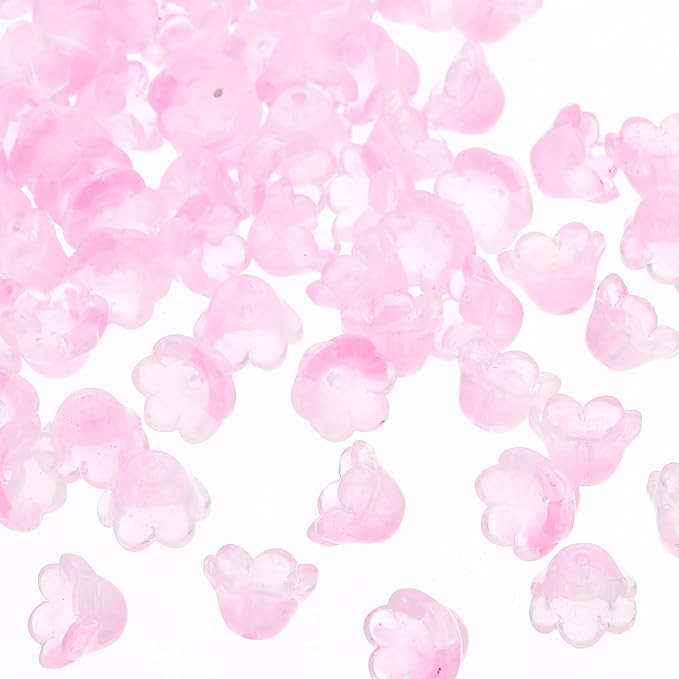 PATIKIL Glass Trumpet Flower Beads, 200 Pcs Gradient Flower Bead Charm for Jewelry Making DIY Craft, Bracelets, Earrings, Necklaces Decorations, Pink