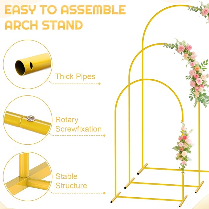 FUHSY Metal Arch Backdrop Stand and Cover Set - 6FT, 6.6FT, 7.2FT - Black - Wedding, Baby Shower, Party - Metal & Spandex