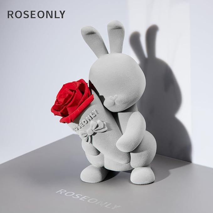 roseonly. Preserved Rose with Sweet Bunny, Eternal Flowers Gifts for Women Girlfriend Wife Mothers Real Roses for Valentine's Day Christmas Birthday Mother's Day Anniversary (Standard)