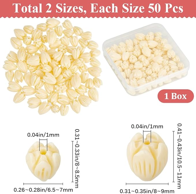 1 Box 100pcs Artificial Coral Beads White Flower Beads Large Synthetic Corals Flowers Floral Shaped Shell Jasmine Bead Bulk for Jewelry Making Women Wedding Party Crafting DIY Accessories