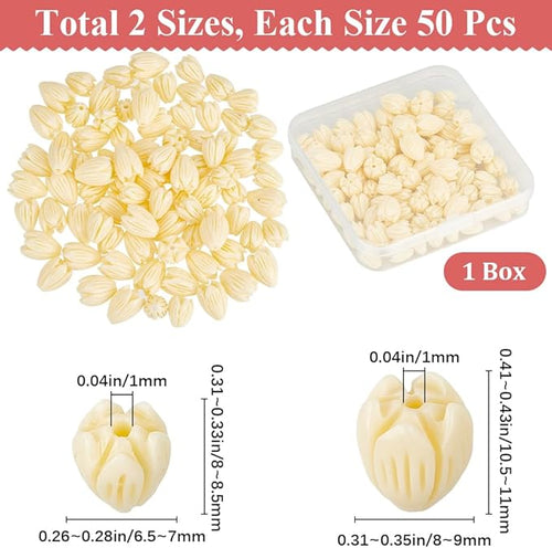 1 Box 100pcs Artificial Coral Beads White Flower Beads Large Synthetic Corals Flowers Floral Shaped Shell Jasmine Bead Bulk for Jewelry Making Women Wedding Party Crafting DIY Accessories