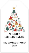 Andaz Press Personalized Christmas Holiday Season Classic Gift Tags, Merry Christmas Custom Family Name and Year, Christmas Tree Elements Design, for Holiday Events, Parties, and Favors, 60-Pack