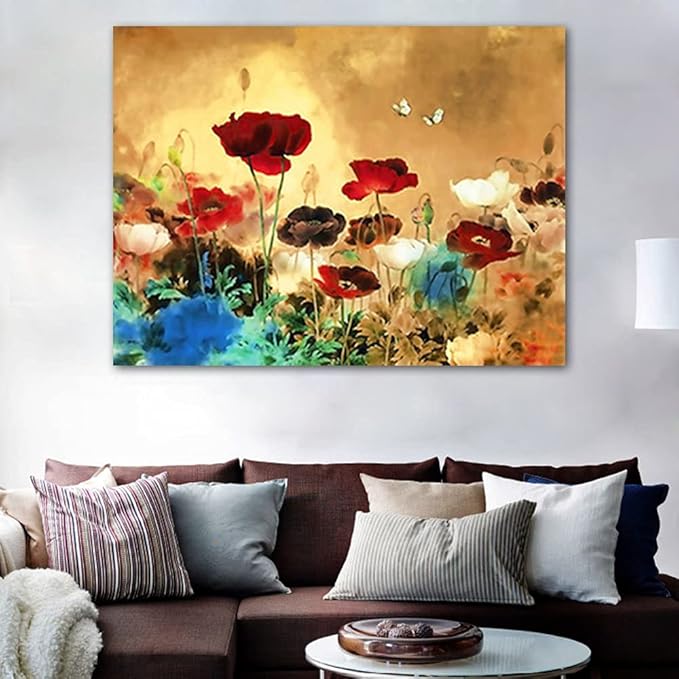 Wieco Art Blooming Poppies Extra Large Contemporary Colorful Flowers Pictures Paintings on Canvas Wall Art Modern Gallery Wrapped Floral Giclee Canvas Prints for Living Room Home Decorations XL