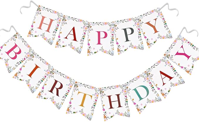 Letjolt Wildflower Happy Birthday Banner Girls Flower Birthday Flag Floral Theme Party Signs Baby Shower Decorations Supplies for Women 13 pcs