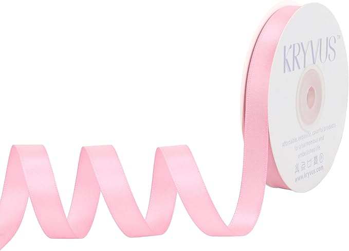Double Faced Pink Satin Ribbon, 1/2 Inch X 25 Yards Polyester Pink Ribbon for Gift Package Wrapping, Crafts, Bow Making, Sewing, Flower Bouquet, Wedding Party Decor