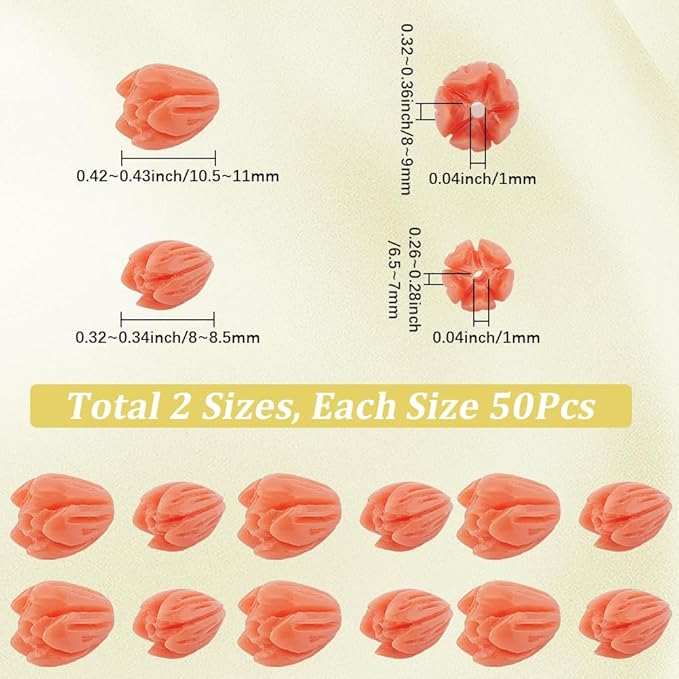 1 Box 100Pcs Carved Flower Beads Coral Jewelry Beads Jasmine Floral 3D Small Light Salmon Dyed Synthetic Coral Loose Smooth Spacers for Jewelry Making Necklace Bracelet DIY Craft Accessories