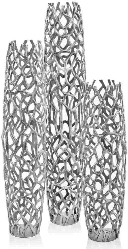 Modern Day Accents 3603 Rama Silver LG Twigs Barrel Floor Vase, Statement Piece, Tall Standing, Corner Decor 9" Lx 9" W x 31.5" H, House & Office Decor