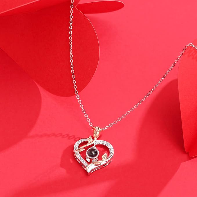 Preserved Real Red Rose with I Love You Necklace for Women, Wife, Girlfriend, Mom, Grandma Romantic Gift for Anniversary, Birthday, Valentine's Day, Mother's Day