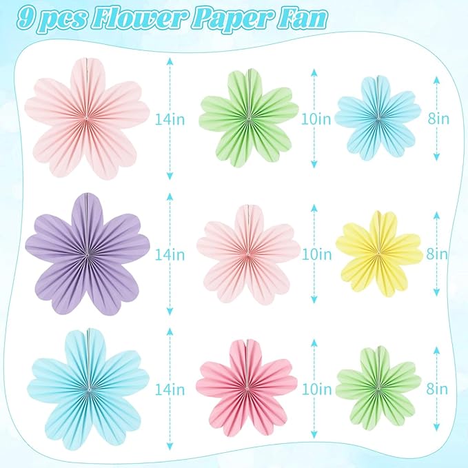 zilue Paper Fans Party Decorations Paper Flowers Decorations for Wall Classroom Floral Backdrop Baby Shower Birthday Party Flower Wall Decor Pack of 9 Pastel