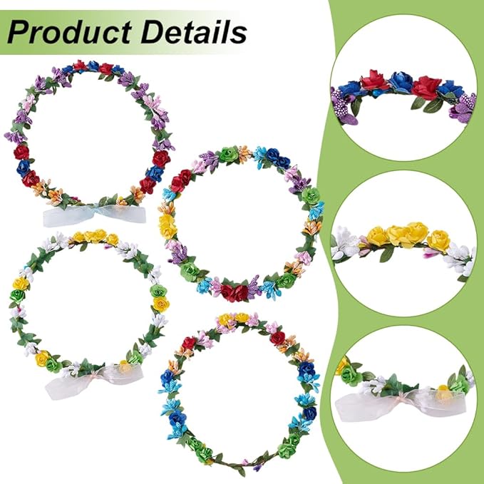 INFUNLY 12Sets DIY Flower Crowns Making Kit Fairy Flower Headbands and Bracelets Make Your Own Flower Wreath Handmade Floral Garland Kit Floral Crowns Head Hair Accessories for Wedding Birthday Party