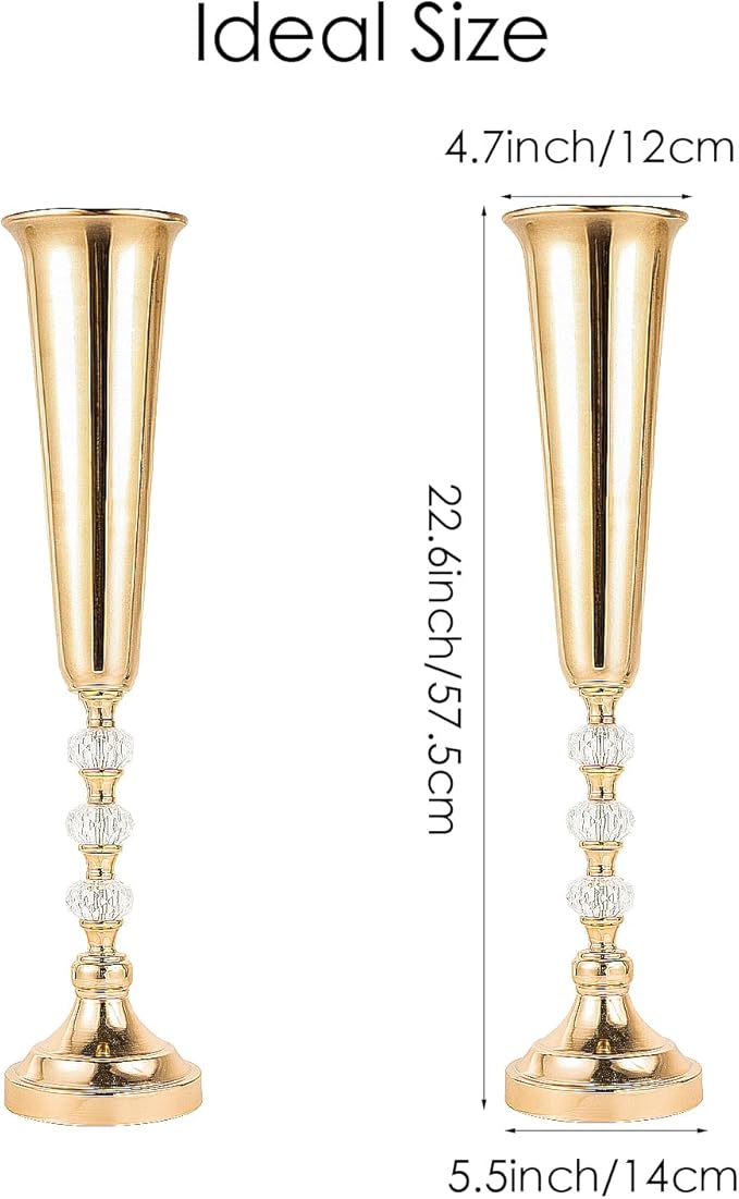 Trumpet Vases for Centerpieces, 10 Pcs Tall Tabletop Vases for Wedding Centerpieces Table Decorations, Road Lead for Wedding Party Dinner Centerpiece for Anniversary Ceremony Party Event Decor(10 Pcs)