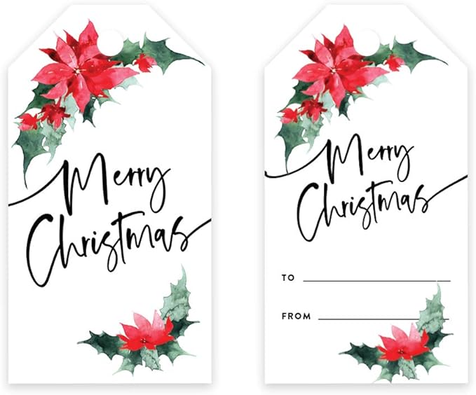 Andaz Press Christmas Holiday Season Classic Gift Tags, Merry Christmas to from Classic Favor Tags, Poinsettia Design, for Holiday Events, Parties, and Favors, 60-Pack