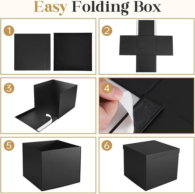 Donyang Gift Box, 12x12x10 inches Large Black Gift Boxes for Presents with Lids, Birthday Box, Groomsman Proposal Box, for Wedding, Valentine's Day, Mother's Day, Halloween, Christmas Gift Packging