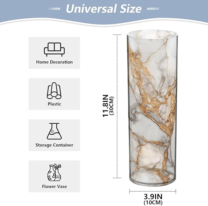 ALAZA White Gilded Marble Pattern Flower Vases for Home Decor Kitchen Bedroom Living Room Bathroom Office Table Decorations