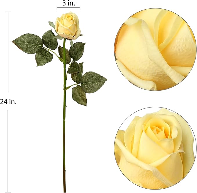 Artificial Realistic Roses Yellow Flowers 24" Real Touch Silk Roses Bouquet Long Stems Rose for Flower Arrangement Fake Roses Decor for Home Party Wedding Table Centerpieces Roses Realistic - 5 Pcs
