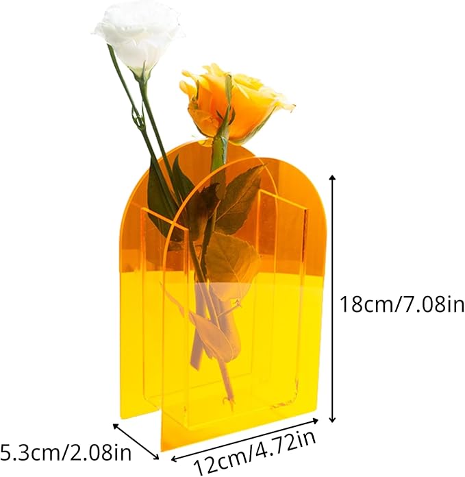 Acrylic Arch-Shaped Vase in Lemon Yellow, Bright Modern Home Decor Centerpiece for Living Room or Dining Table (Arch Style)