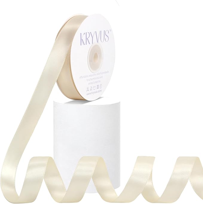 Cream Satin Ribbon, Double Faced 5/8 Inch X 25 Yards, Premium Satin Ribbon for Gift Wrapping, Crafts, Hair Bow Making, Sewing, Flower Bouquet, Wedding Party Decor