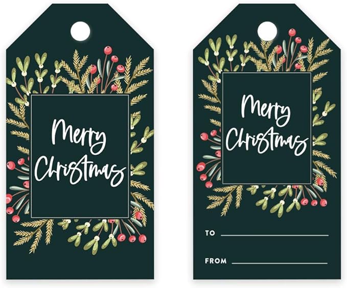 Andaz Press Christmas Holiday Season Classic Gift Tags, Merry Christmas to from Classic Favor Tags, Christmas Square Wreath Design, for Holiday Events, Parties, and Favors, 60-Pack