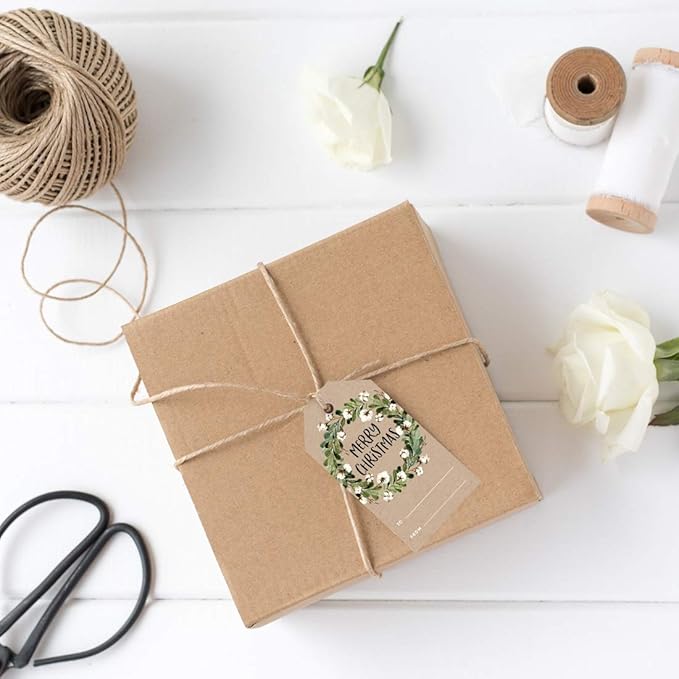 Andaz Press Christmas Holiday Season Classic Gift Tags, Merry Christmas to from Classic Favor Tags, Kraft Brown with Floral Christmas Wreath Design, for Holiday Events, Parties, and Favors, 60-Pack