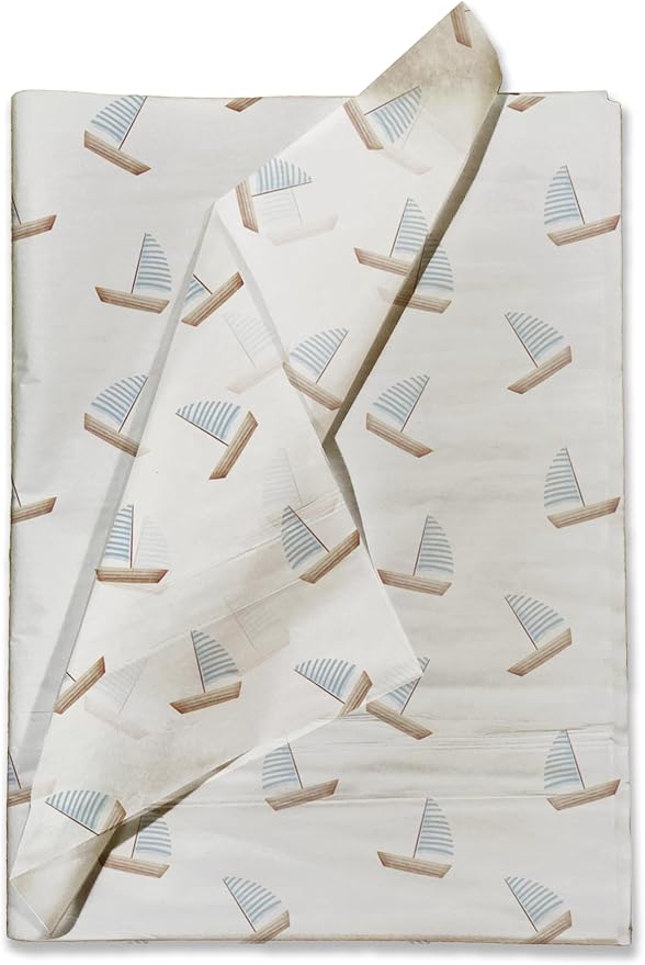 Pro Supply Global Sailboats Printed Tissue Paper for Gift Bags or Boxes and Wrapping - Father's Day Bulk Decorative Art Tissue Paper for Packaging and Gifting | 24 Sheets 20" x 30"