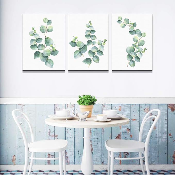 3 Piece framed Canvas Wall Art for living room bathroom Wall Decor Canvas Prints bedroom Decorations Office kitchen wall Artwork painting Green leaves Picture Watercolor painting Poster Home Decor