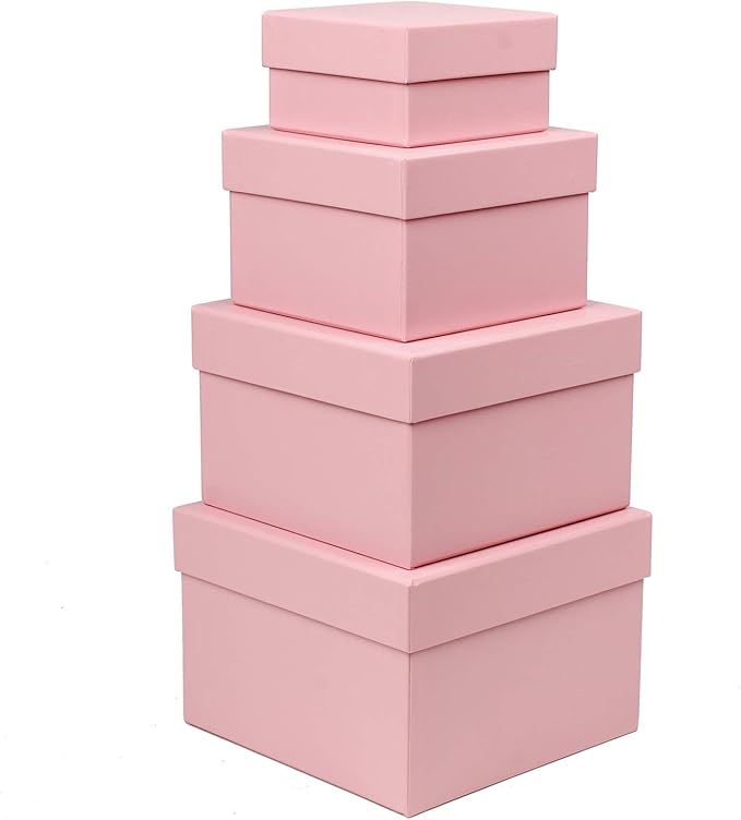Briful Square Gift Boxes with Lids Set of 4 Pink Gift Box Assorted Sizes Nesting Gift Boxes for Presents Birthday Bridesmaid Wedding Valentines Christmas Party Favor Boxes
