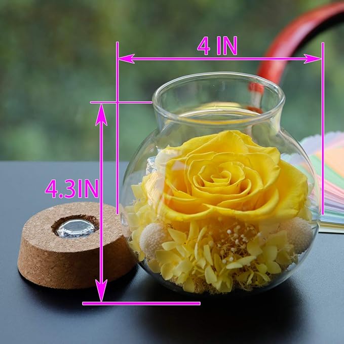 Preserved Real Roses with Colorful Mood Light Wishing Bottle,Eternal Rose，Never Withered Flowers, a Gifts for Women 4.3inch 1pcs (Yellow)