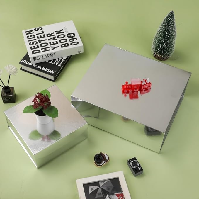 1 Pcs Small Silver Gift Box 8x8x4 Inch Magnetic Box with Crinkle Paper Silver Small Gift Box with Shredded Paper Luxury Gift Boxes with Lids for Presents