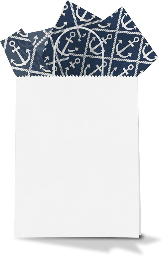 Nautical Anchors Printed Tissue Paper for Gift Bags or Boxes and Wrapping - Bulk Decorative Art Tissue Paper for Packaging and Gifting | 24 Sheets 20" x 30"