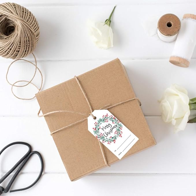 Andaz Press Christmas Holiday Season Classic Gift Tags, Merry Christmas to from Classic Favor Tags, Holly Wreath Design, for Holiday Events, Parties, and Favors, 60-Pack