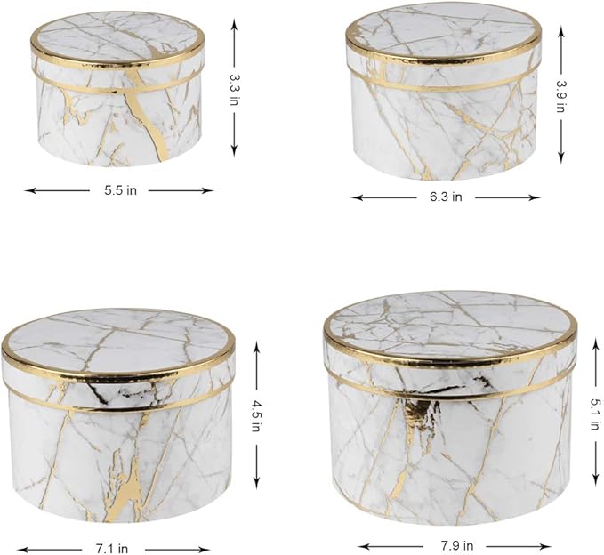 Briful Round Gift Boxes with Lids Set of 4 Marble White Gift Box Assorted Sizes Nesting Gift Boxes for Presents Birthday Bridesmaid Wedding Valentines Christmas Party Favor Boxes